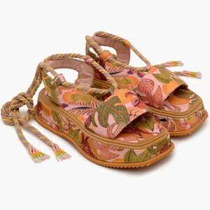 Farm Rio Summer Dream Ankle Tie Platform Sandals